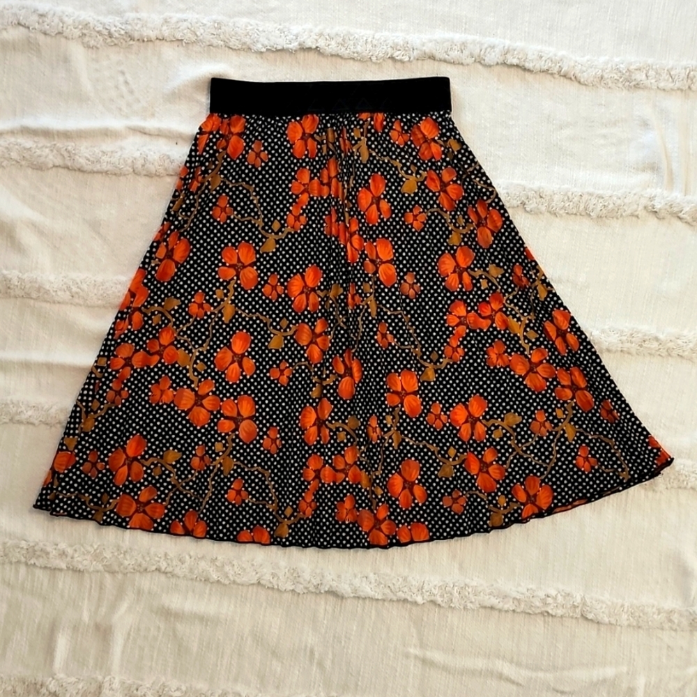 Lularoe Jill Pleated Orange Floral Midi Skirt